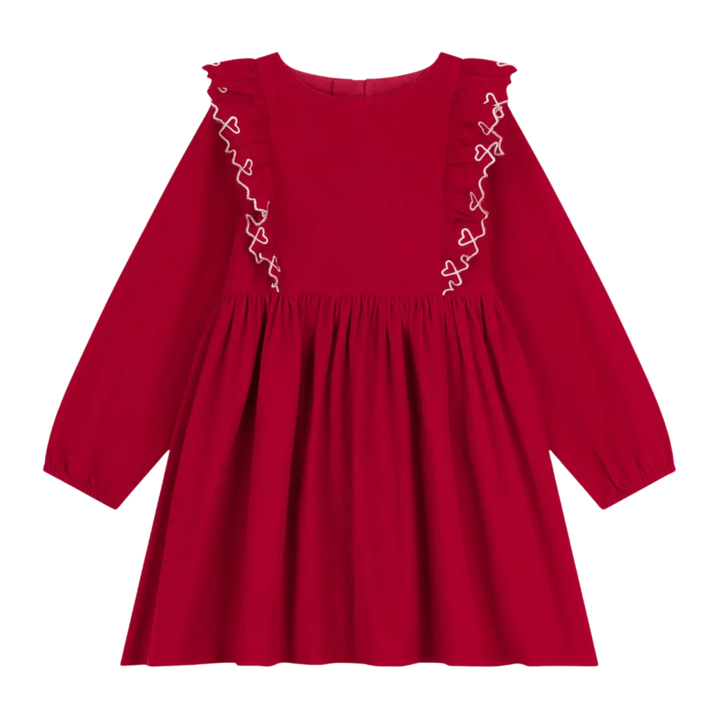 Petit Bateau Red Organic Cotton Ruffle Dress – Girls’ Classic Style