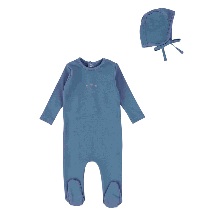 Bee & Dee Denim Ribbed Footie With Bonnet