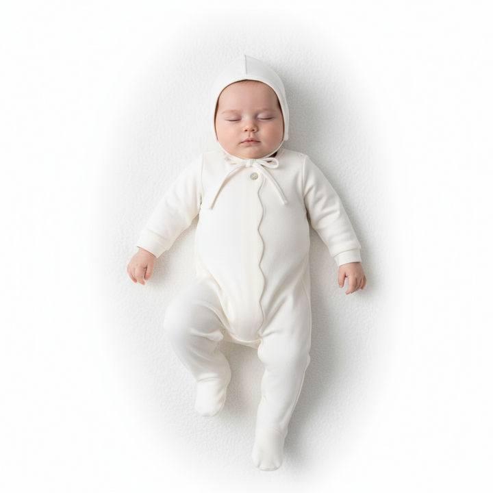 Fragile Off White Scallop Footie Set – Elegant Baby Outfit