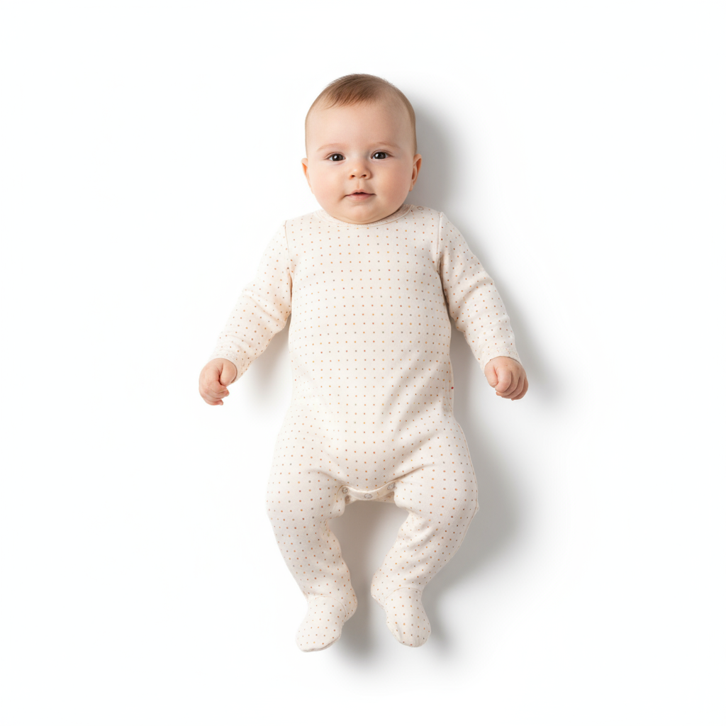 Fragile Vanilla Dot Print Footie | Soft Cotton Baby Sleepsuit with Subtle Dot Design