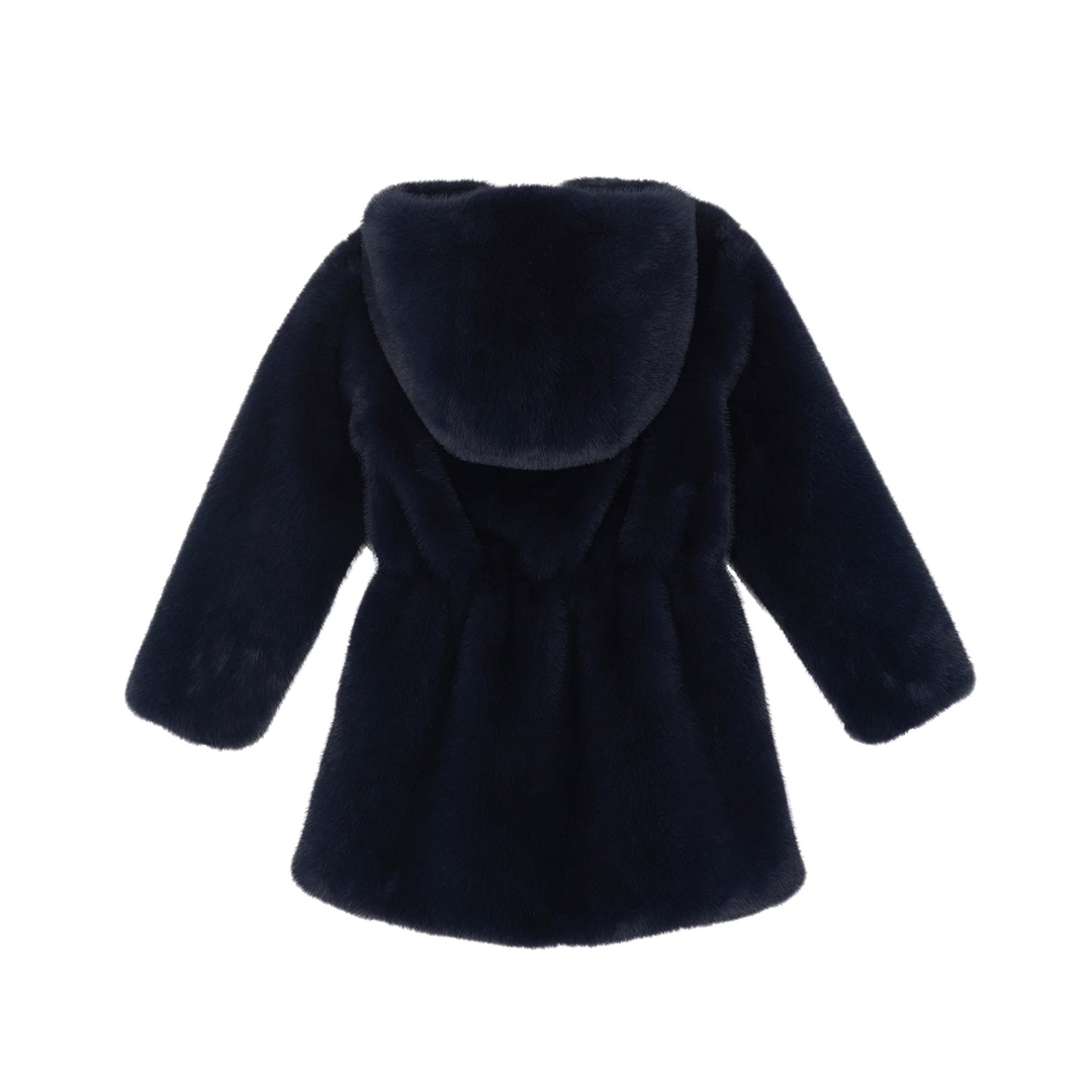 Tartine et Chocolat Navy Faux Fur Cinched Coat