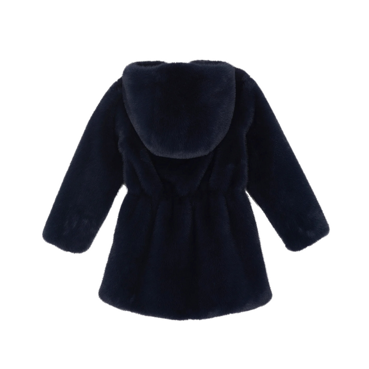 Tartine et Chocolat Navy Faux Fur Cinched Coat