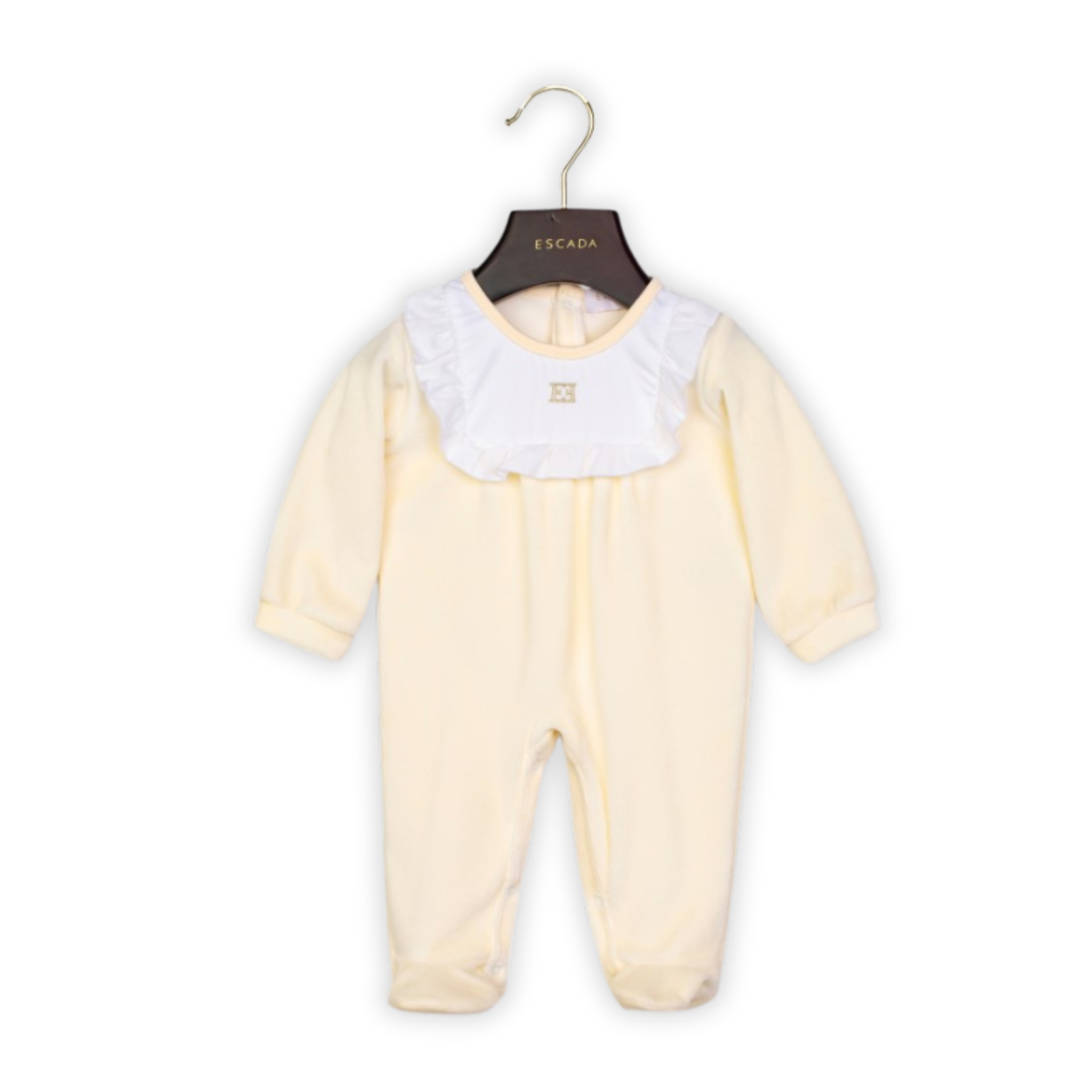 escada baby footie white ruffle bib antique white