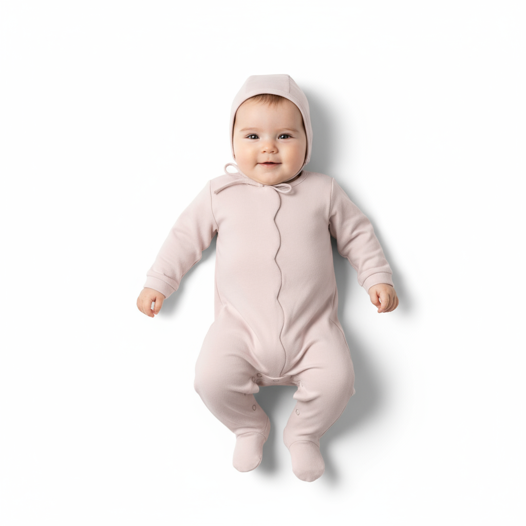 Fragile Baby Pink Scallop Footie Set – Elegant Newborn Outfit