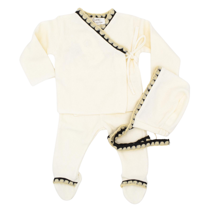 Latte Ivory Carousel Stitching Wrap 3 Pc Set