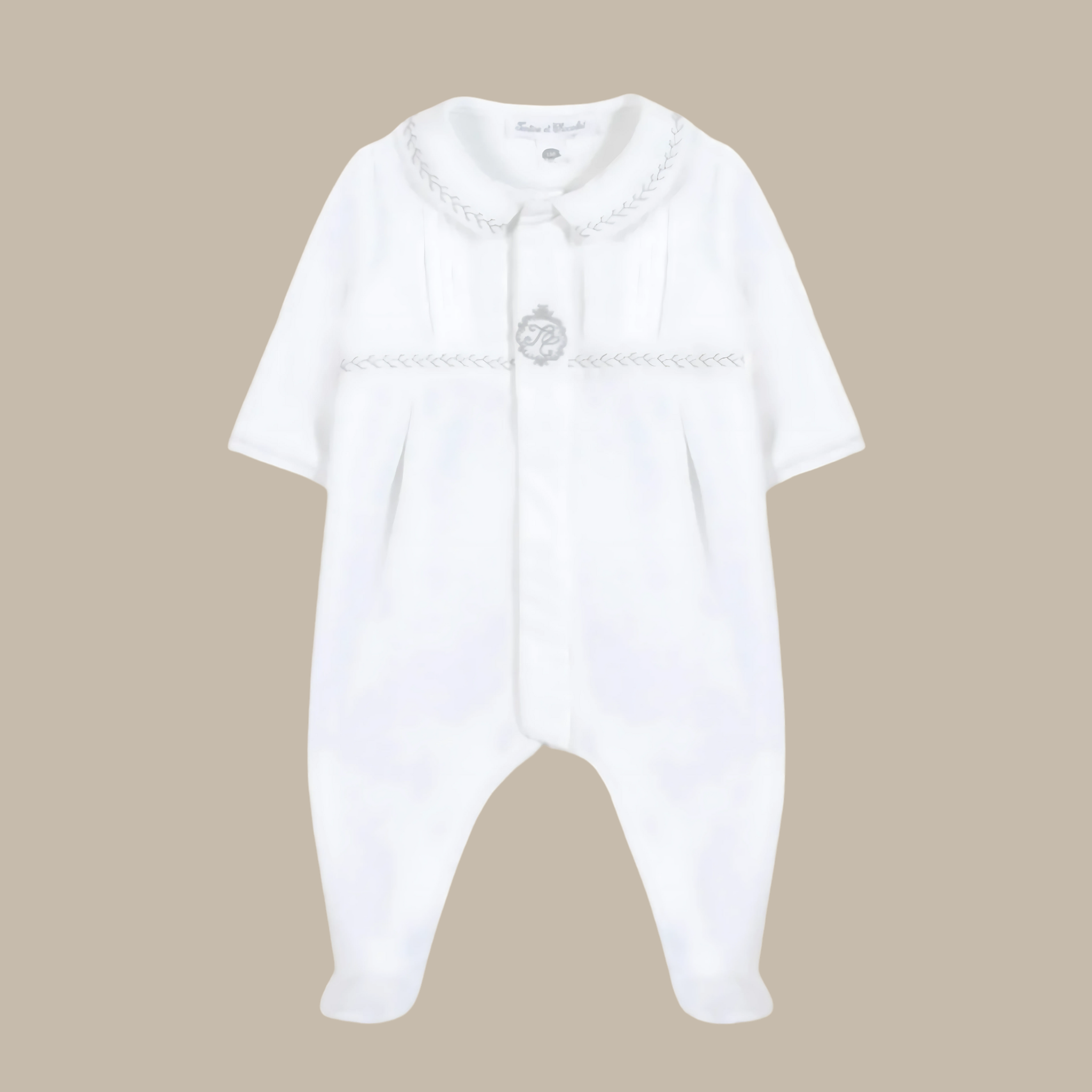 Tartine et Chocolat White Velvet Embroidered Emblem Footie