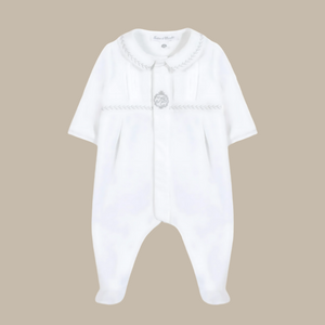 Tartine et Chocolat White Velvet Embroidered Emblem Footie