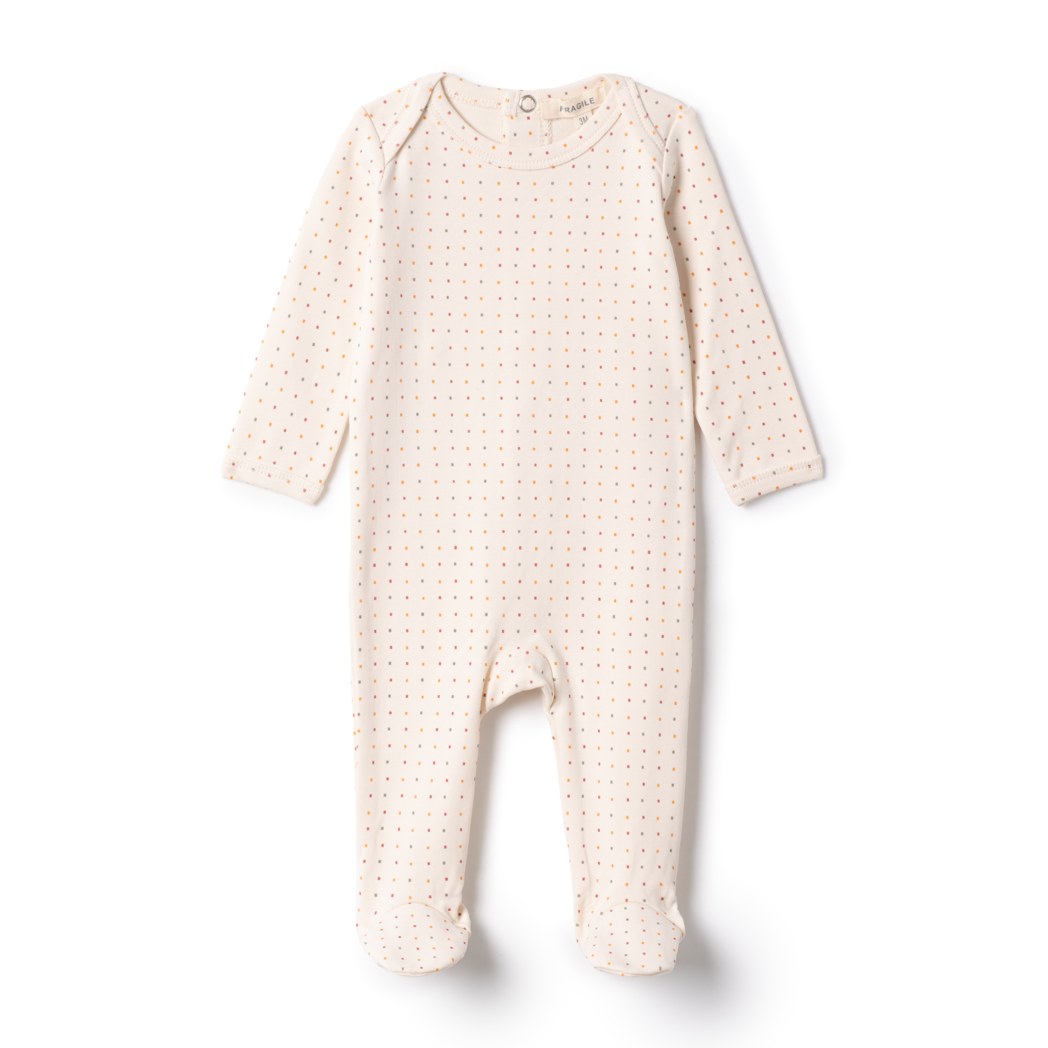 Fragile Vanilla Dot Print Footie | Soft Cotton Baby Sleepsuit with Subtle Dot Design