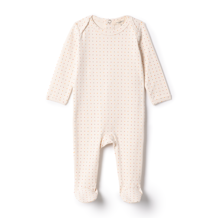 Fragile Vanilla Dot Print Footie | Soft Cotton Baby Sleepsuit with Subtle Dot Design