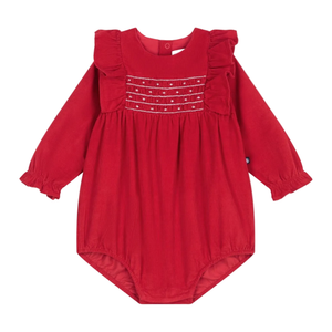 Petit Bateau - Baby Girls' Red Corduroy Playsuit - Smocked Holiday Romper with Ruffles | Sizes 3M–36M