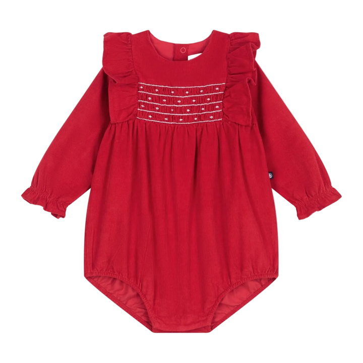 Petit Bateau Baby Girls' Red Corduroy Playsuit - Smocked Holiday Romper with Ruffles | Sizes 3M–36M