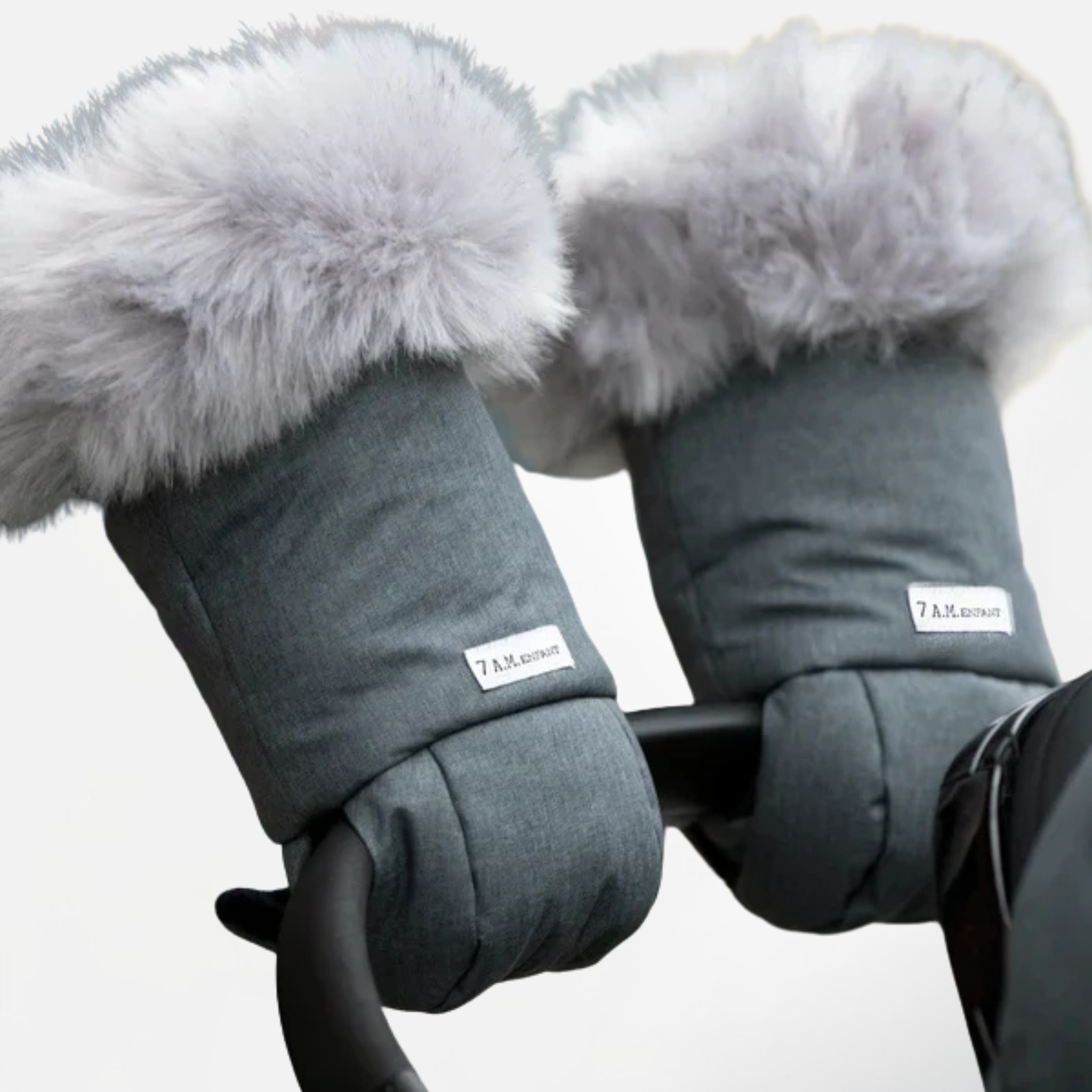 7AM Enfant Warmmuffs Tundra Stroller Gloves - Heather Grey with Arctic Faux Fur
