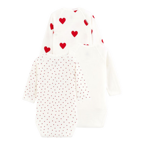 Petit Bateau - 3 Pack LS Crossover Heart Print Bodysuits