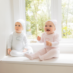 Little Label – Heart Herringbone Baby Footie & Hat Set (Pink)
