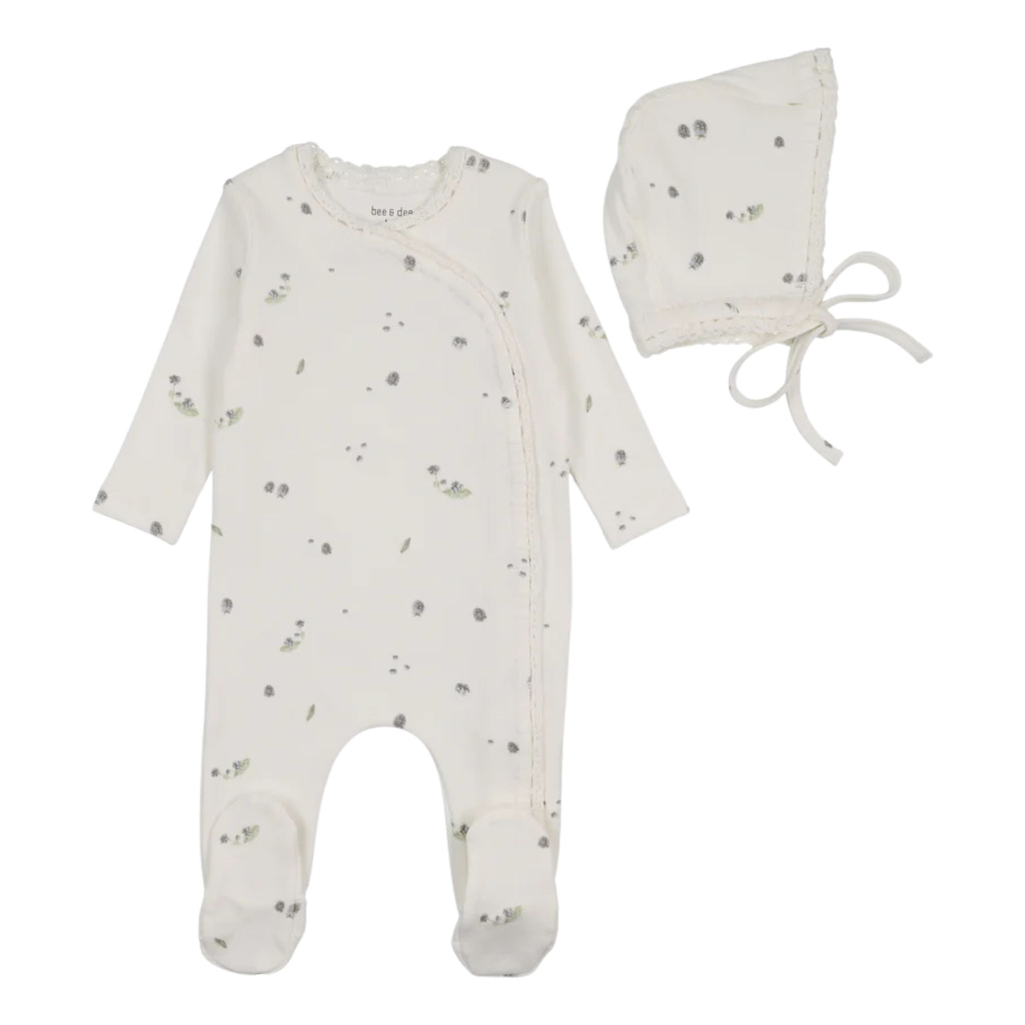 Bee & Dee – Chalk White Sweet Berry Footie & Bonnet Set (Boys)