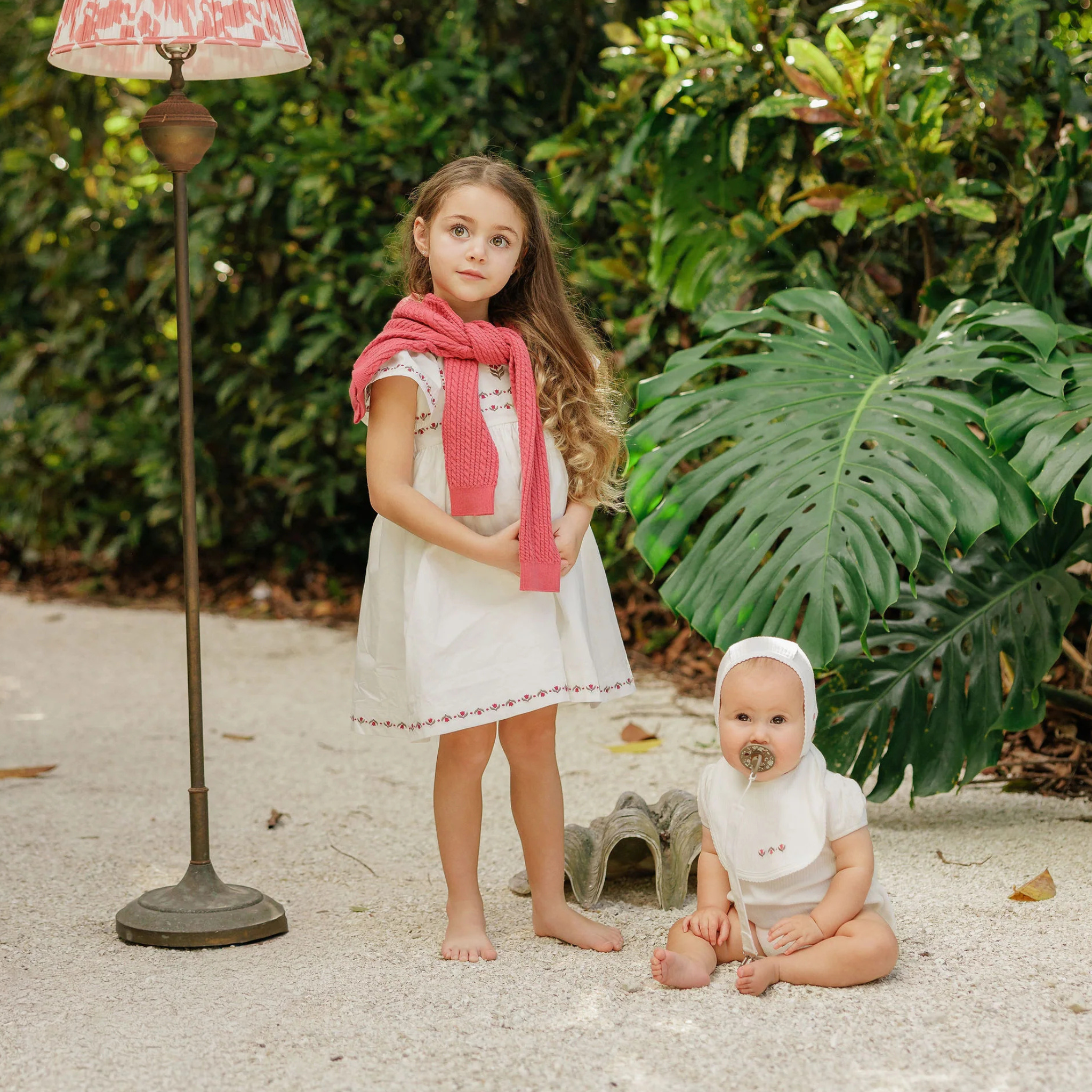 Ely’s & Co. – Ivory/Pink Embroidered Trim Collection Bib