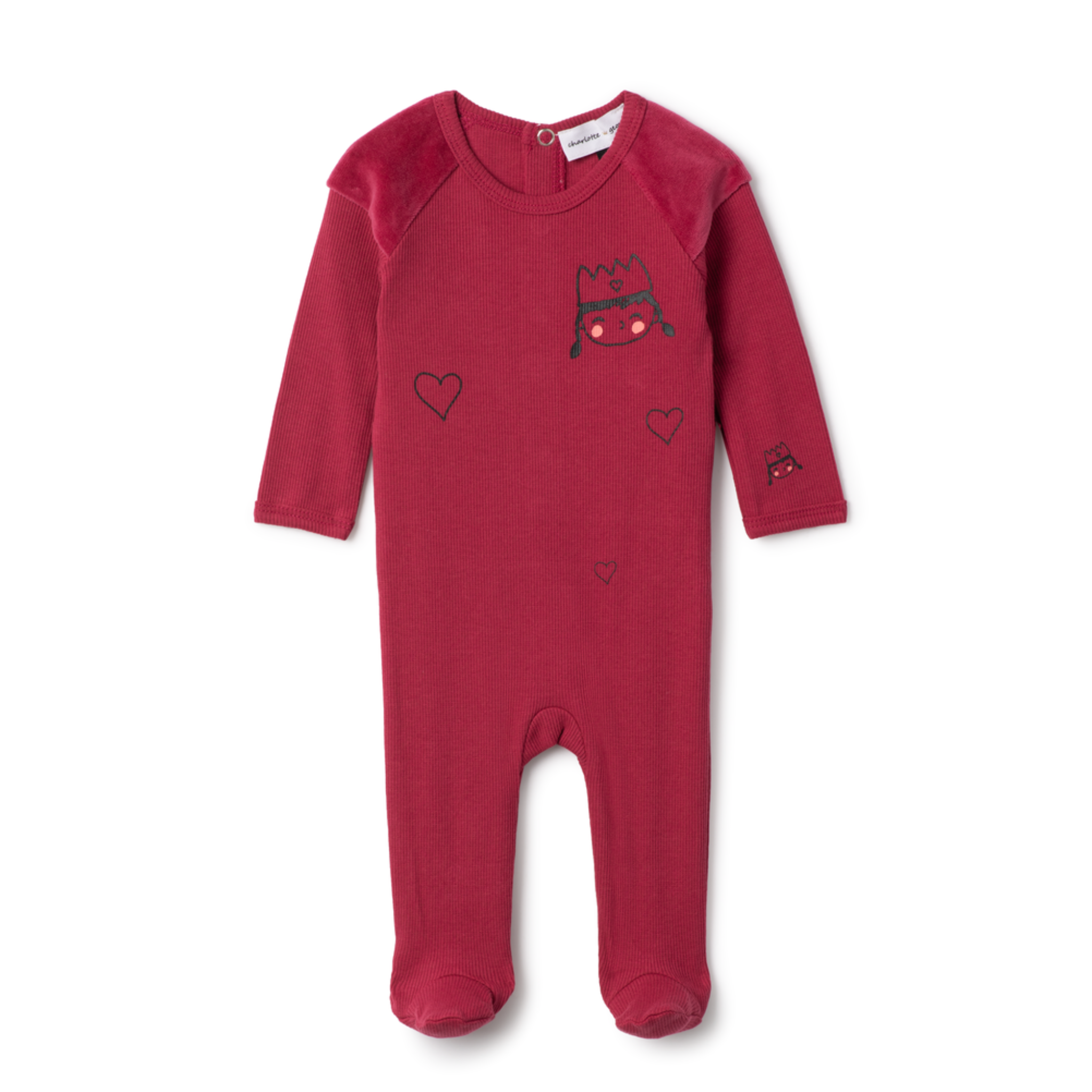 Charlotte & George Berry Girl Face Print Footie