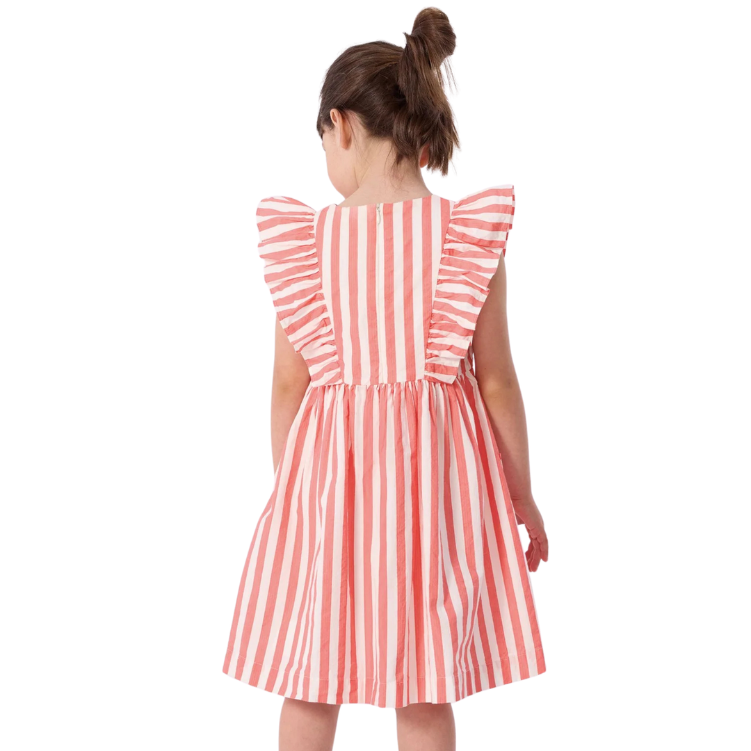 Petit Bateau - Girl Sleeveless Stripe Dress with Ruffles and Pockets