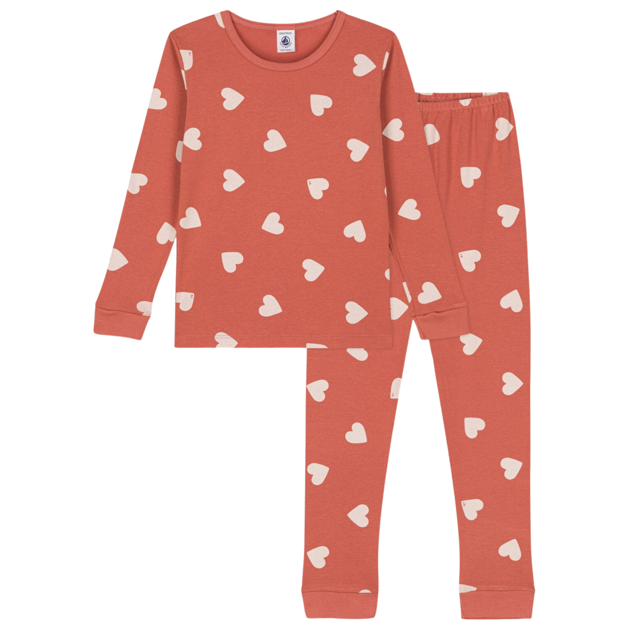 Petit Bateau - Clay Heart Print Loungewear – Kids’ Cozy Pajama Set