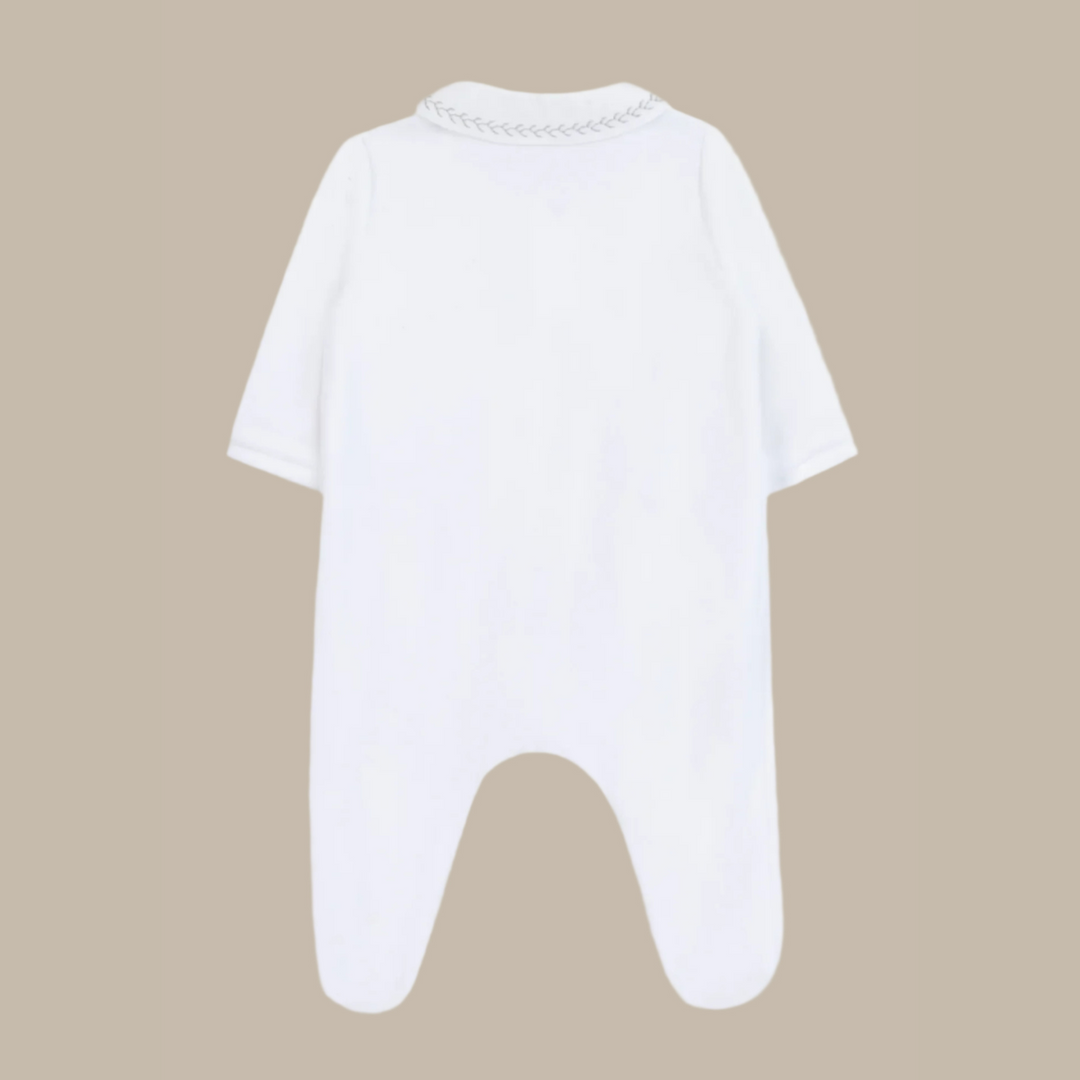 Tartine et Chocolat White Velvet Embroidered Emblem Footie