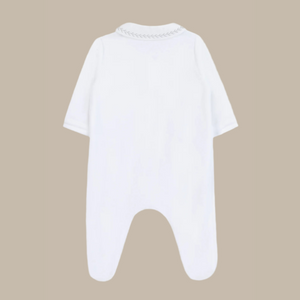 Tartine et Chocolat White Velvet Embroidered Emblem Footie