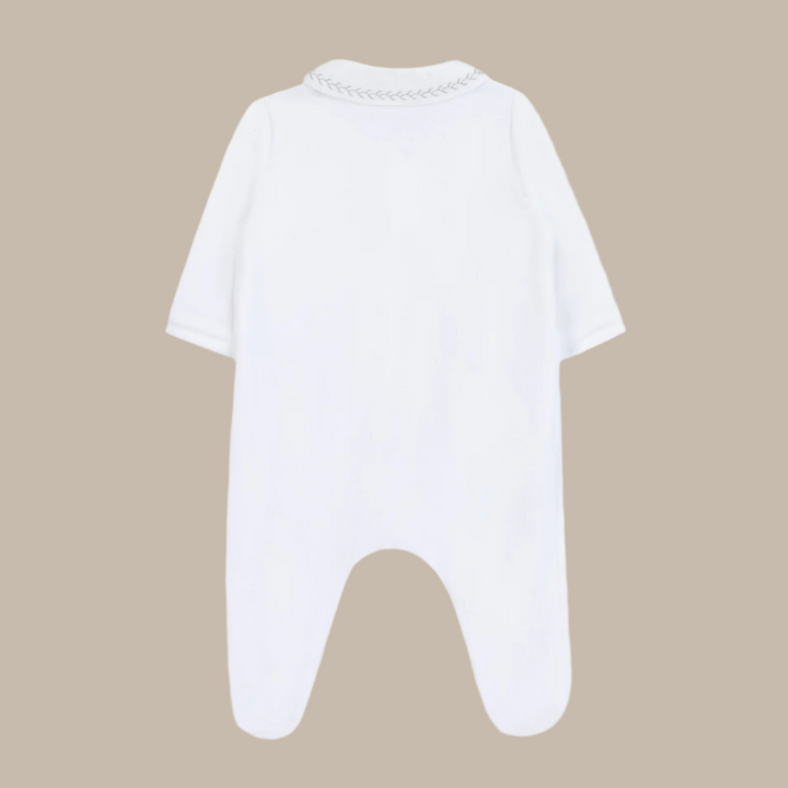Tartine et Chocolat White Velvet Embroidered Emblem Footie