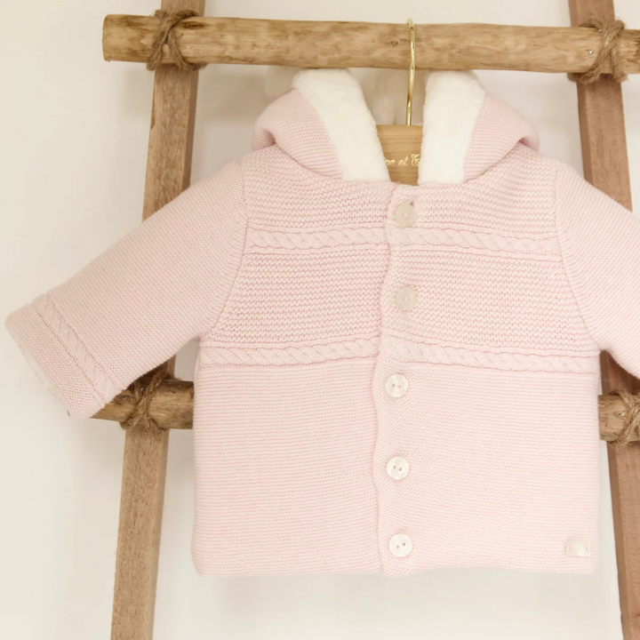Tartine et Chocolat Pale Rose Fur Lined Knit Jacket