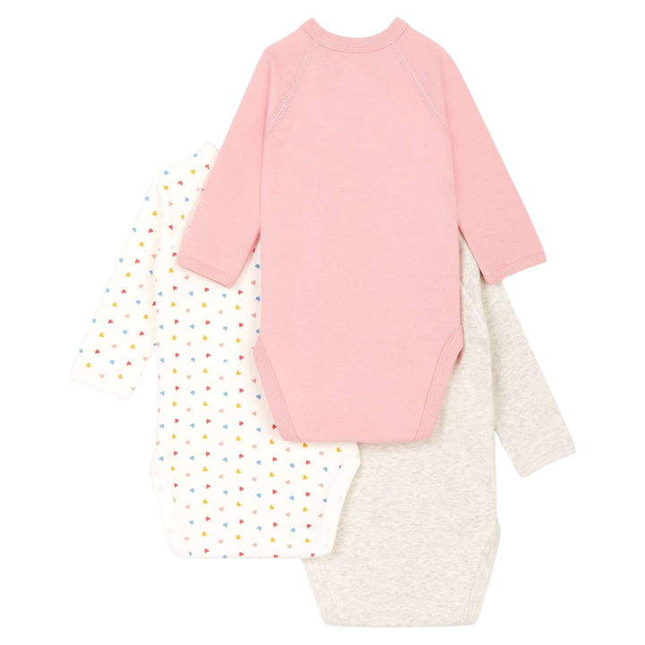 Petit Bateau - Baby Girl Long Sleeve Crossover Heart Bodysuits (Pack of 3)