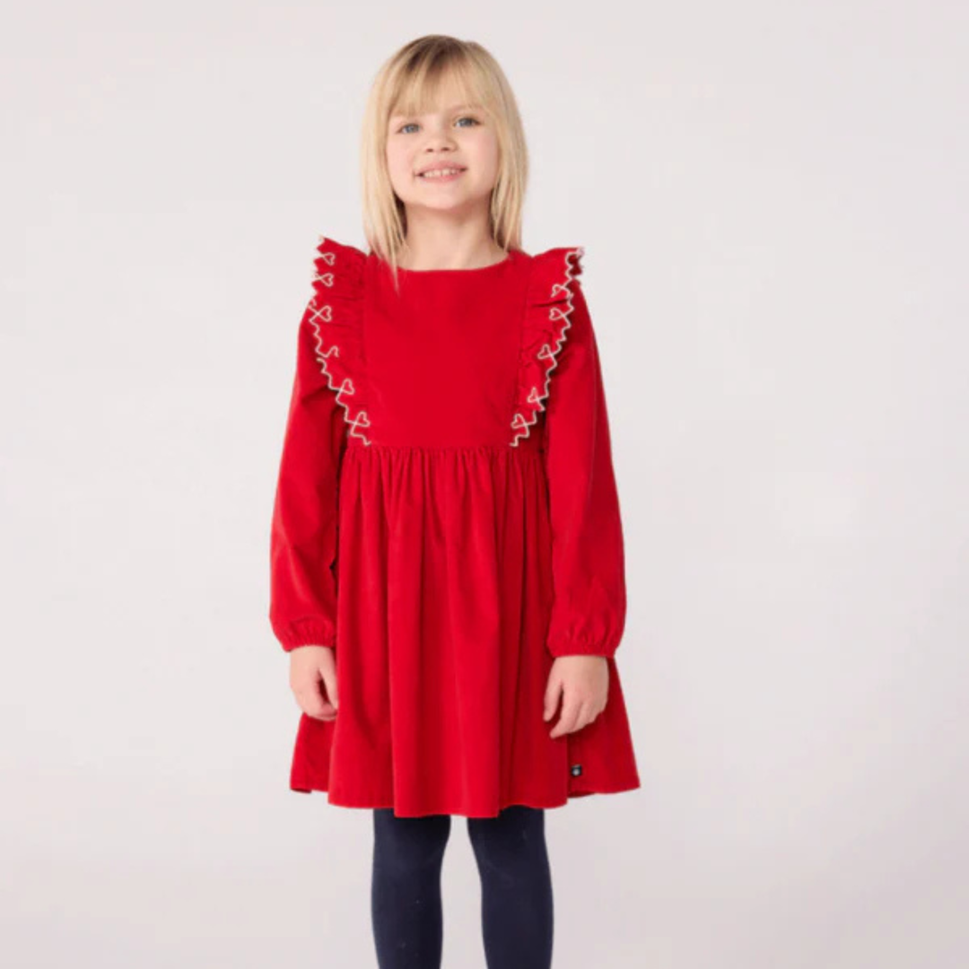 Petit Bateau Red Organic Cotton Ruffle Dress – Girls’ Classic Style