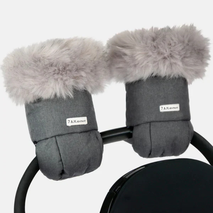 7AM Enfant Warmmuffs Tundra Stroller Gloves - Heather Grey with Arctic Faux Fur