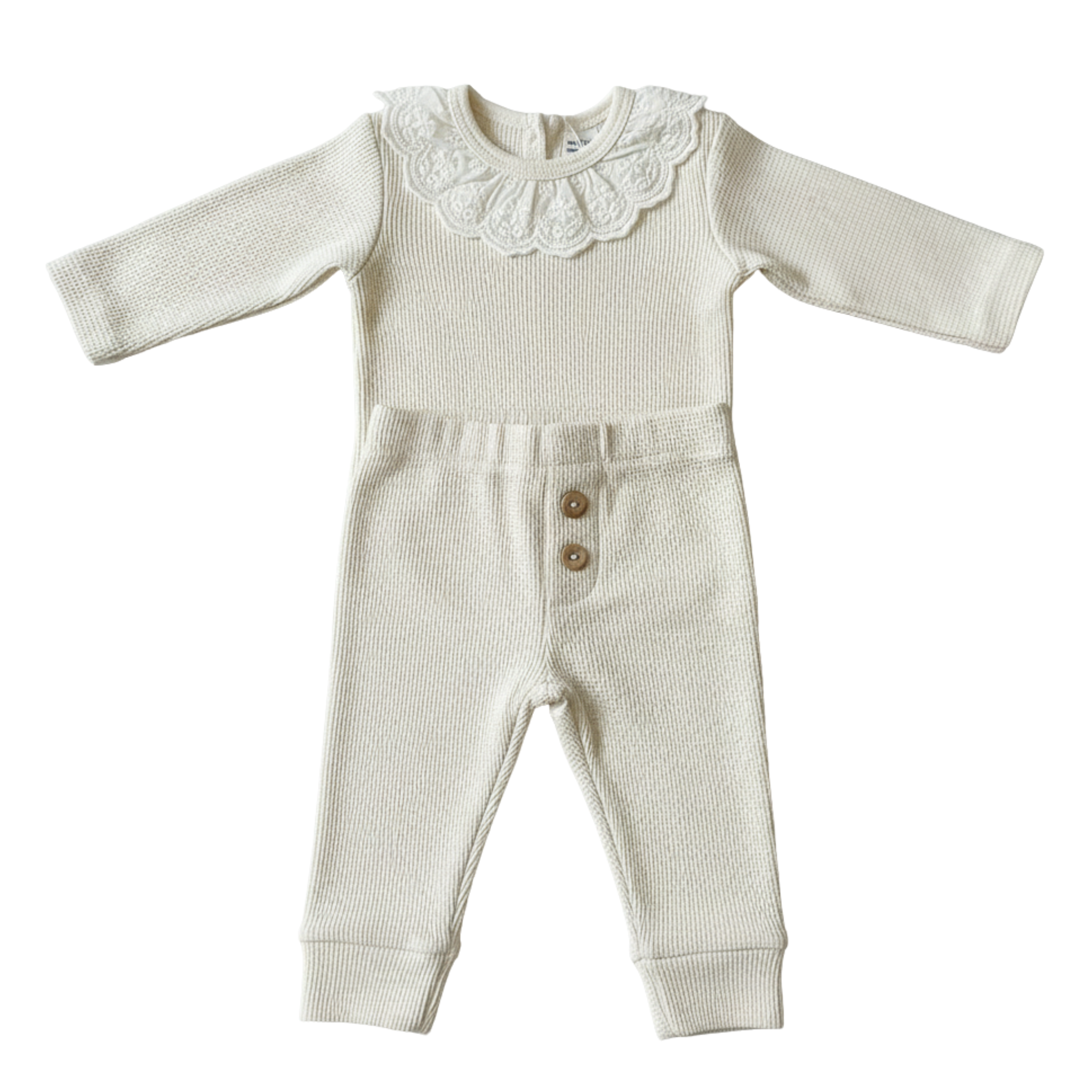 Quincy Mae Natural Ruffle Collar Bodysuit & Legging Set | Organic Baby Outfit