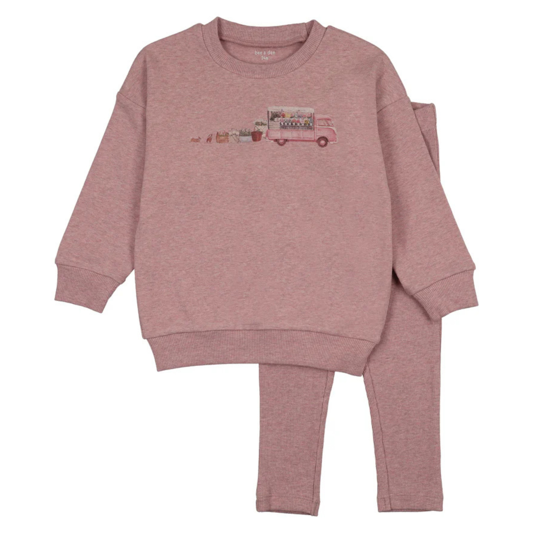 Bee & Dee Old Rose Flower Truck Outfit Antique Pink Vintage Floral Newborn Toddler Clothing