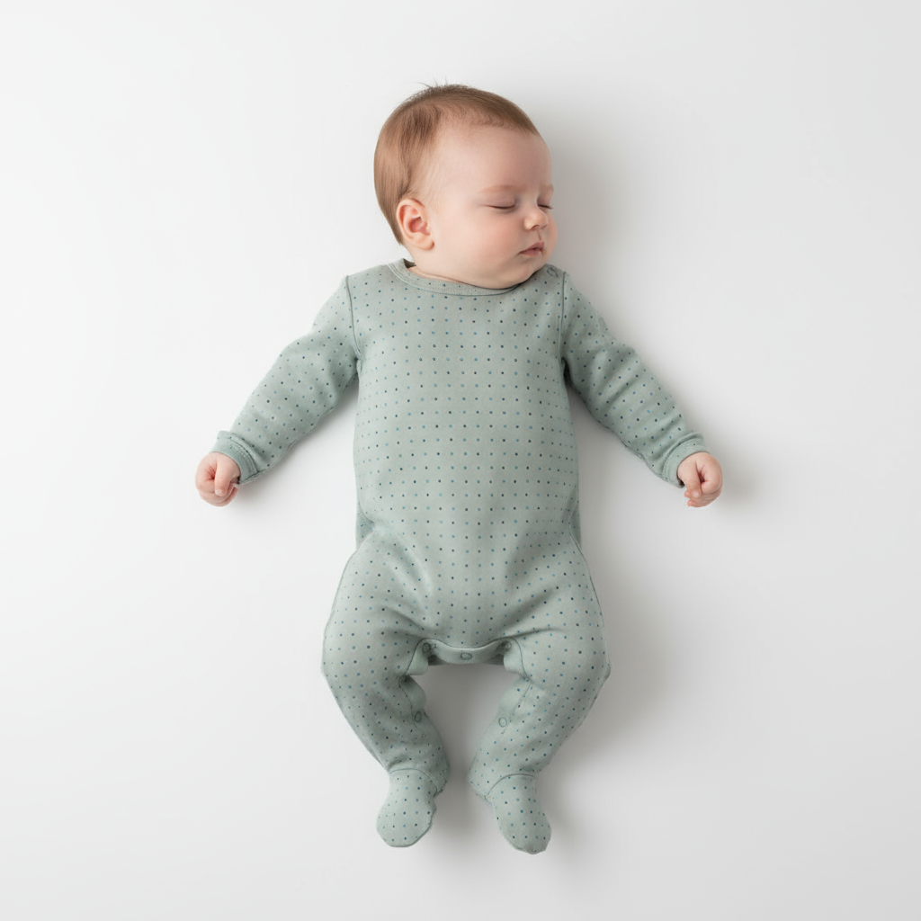 Fragile Seafoam Dot Print Footie | Soft Cotton Baby Sleepsuit in Pastel Green