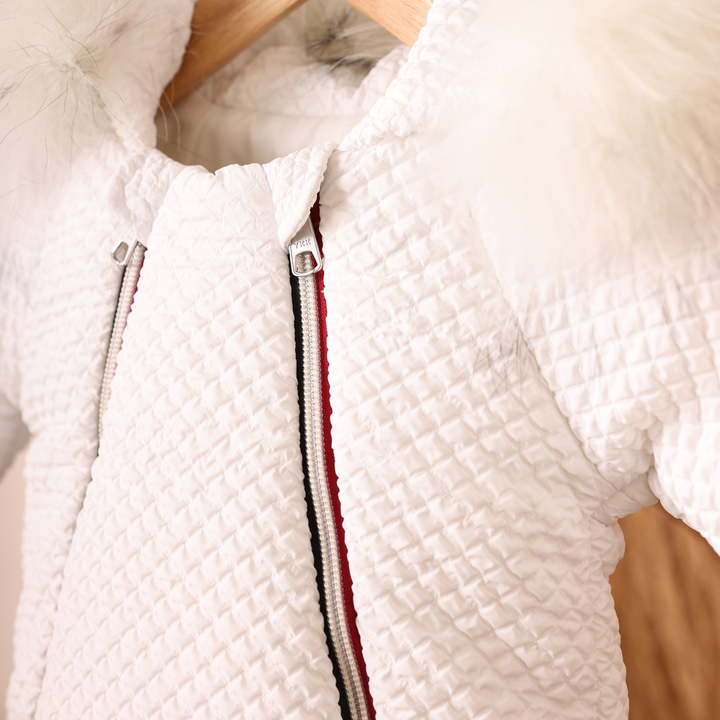 White Contrast Duo Zipper Quilted Baby Jacket – Warm & Stylish Infant Outerwear | Mantel