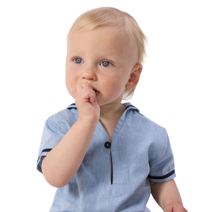 Petit Bateau Baby Boy 2PC Set Chambray SS Sailor Tee and Shorts