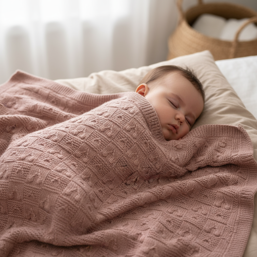 Fragile Blossom Knit Textured Baby Blanket | Soft Pink Luxury Knit Blanket