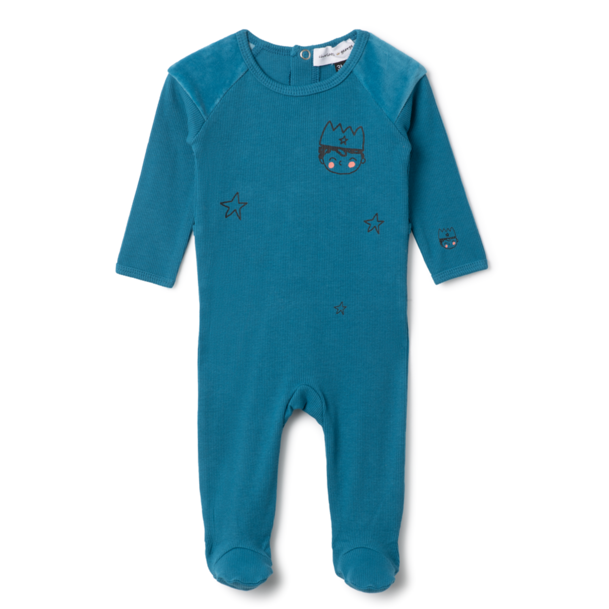 Charlotte & George Blue Jay Boy Face Print Footie