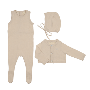 Peluche Bebe - Knit Jumpsuit + Cropped Cardigan + Bonnet Set