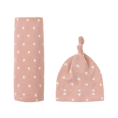 Quincy Mae Pink Hearts Bamboo Swaddle & Knotted Hat – Baby Gift Set