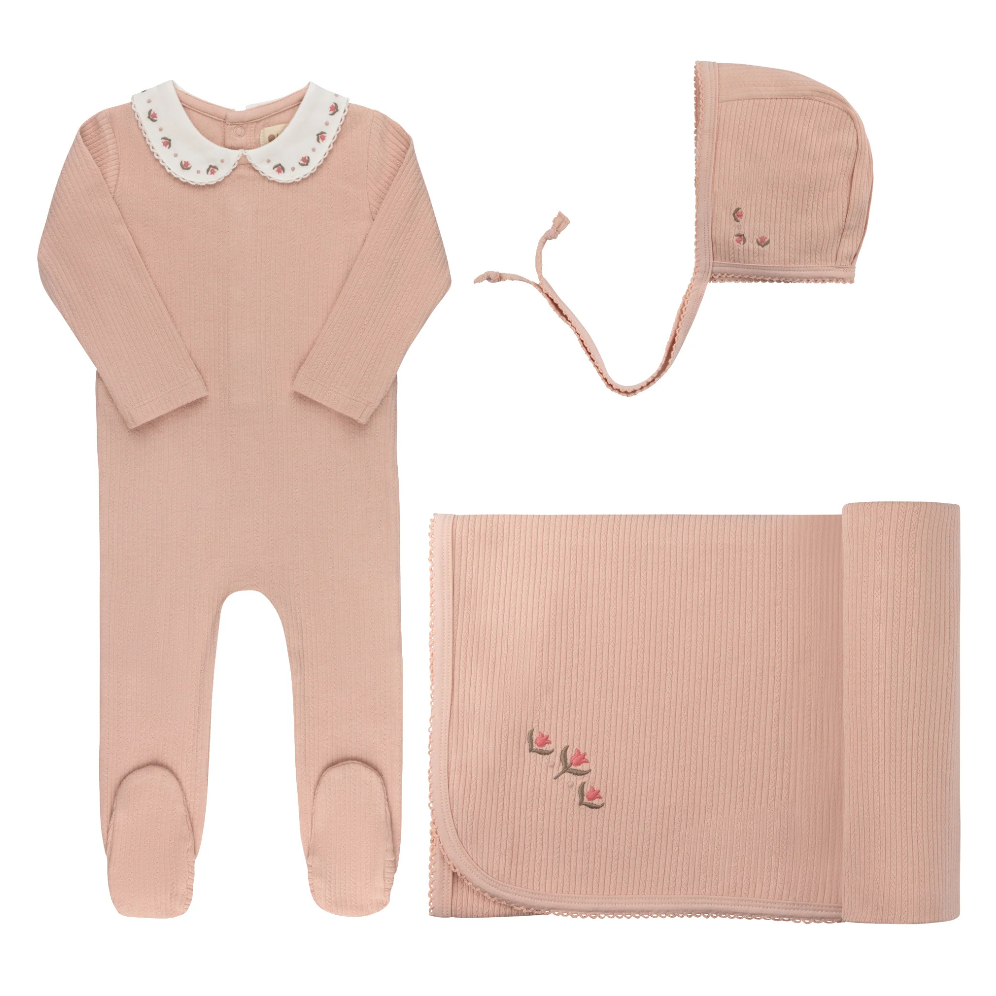 Ely’s & Co Pink Embroidered Trim Collection Take Me Home Set Boutique Newborn Girl First Outfit Hospital Coming Home