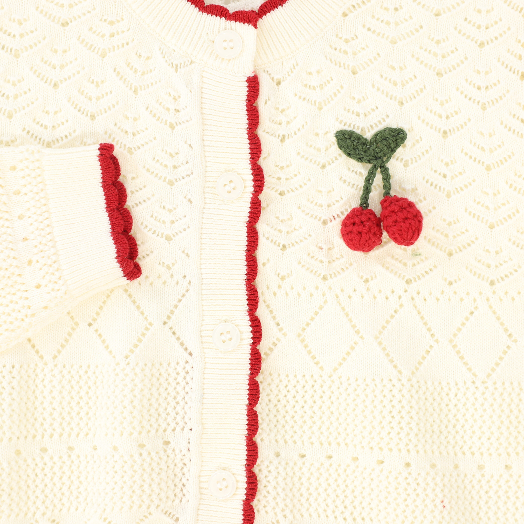 Open Knit Scallop Trim Cardigan