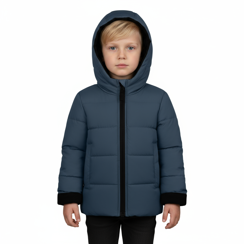 Kids' Insulated Hooded Winter Jacket – Black/Blue | Warm & Durable