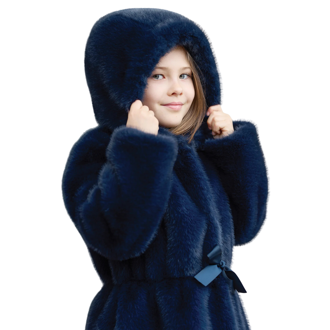 Tartine et Chocolat Navy Faux Fur Cinched Coat