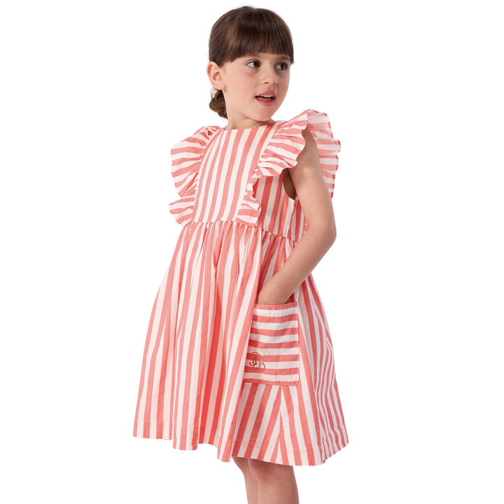 Petit Bateau - Girl Sleeveless Stripe Dress with Ruffles and Pockets