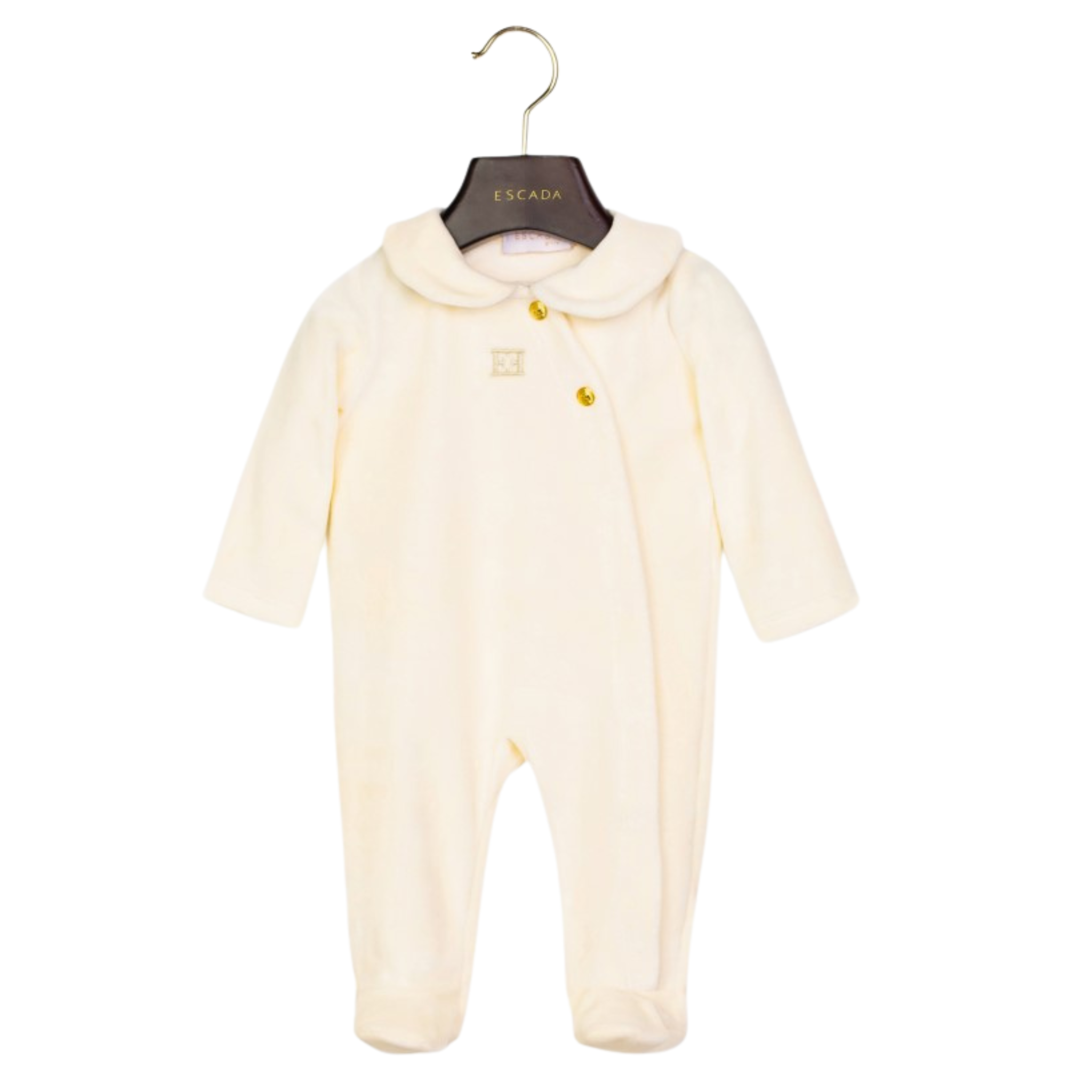 escada baby footie round collar antique white 