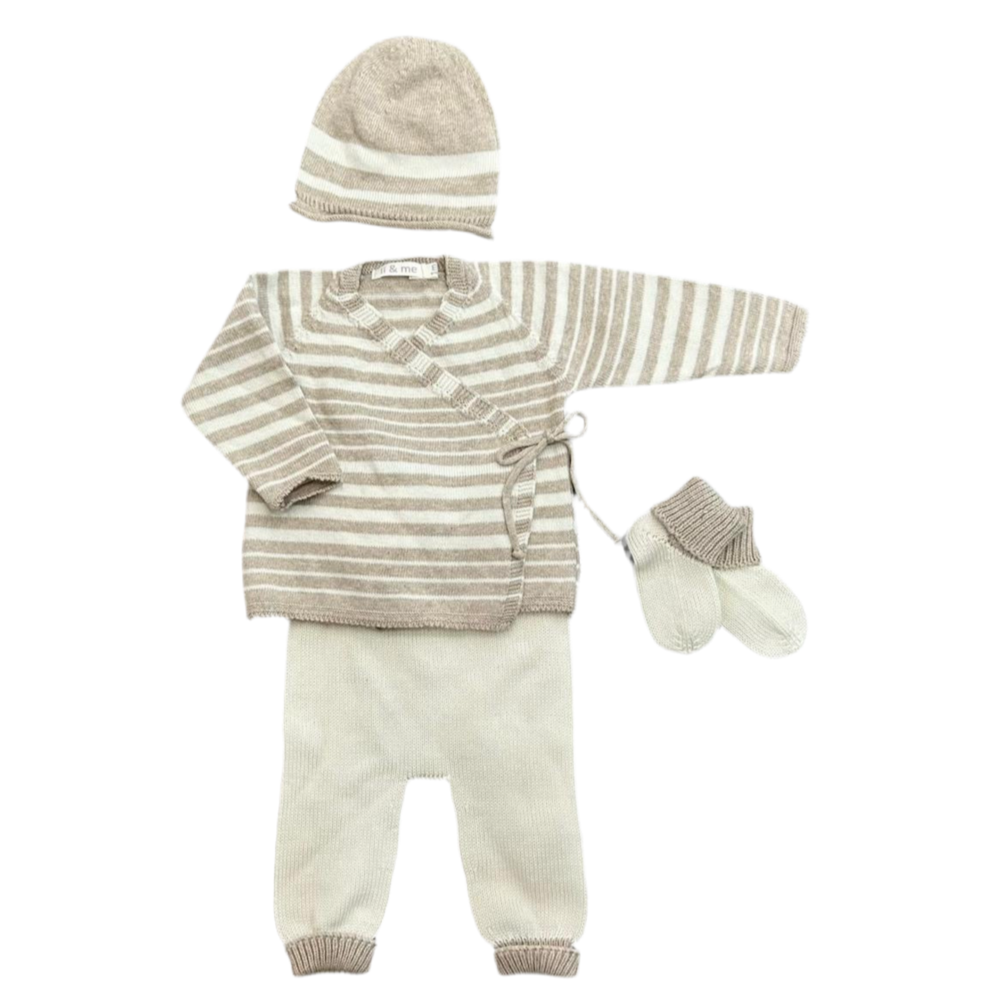 Li & Me - Knit Multi Stripe Knit Kimono 4 Pcs Set