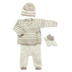 Li & Me - Knit Multi Stripe Knit Kimono 4 Pcs Set