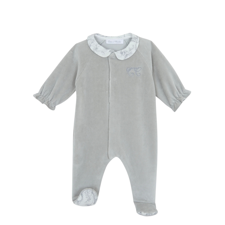 Tartine et Chocolat Grey Heather Velour Toile Footie + Hat