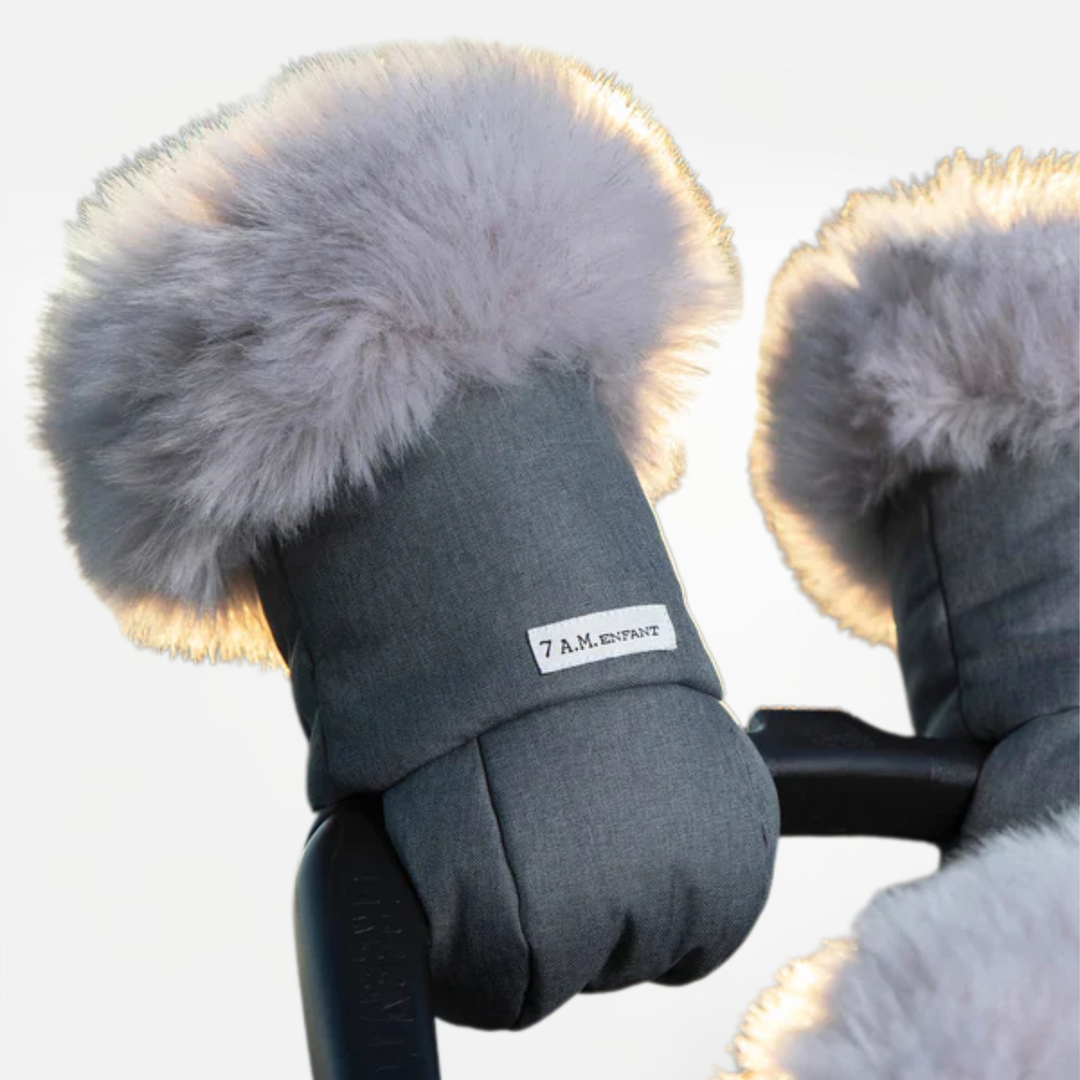 7AM Enfant Warmmuffs Tundra Stroller Gloves - Heather Grey with Arctic Faux Fur