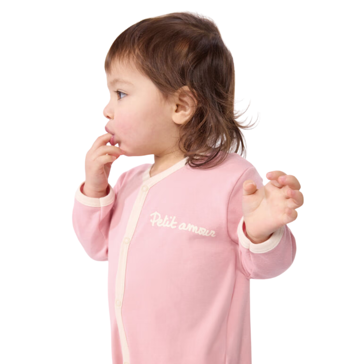 Petit Bateau Baby Front Snap Footie with Petit Amour - Pink